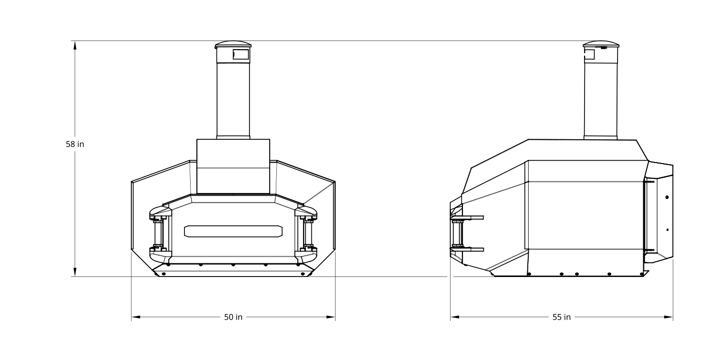 Dimensioned drawing of Opus One showing footprint and overall height.