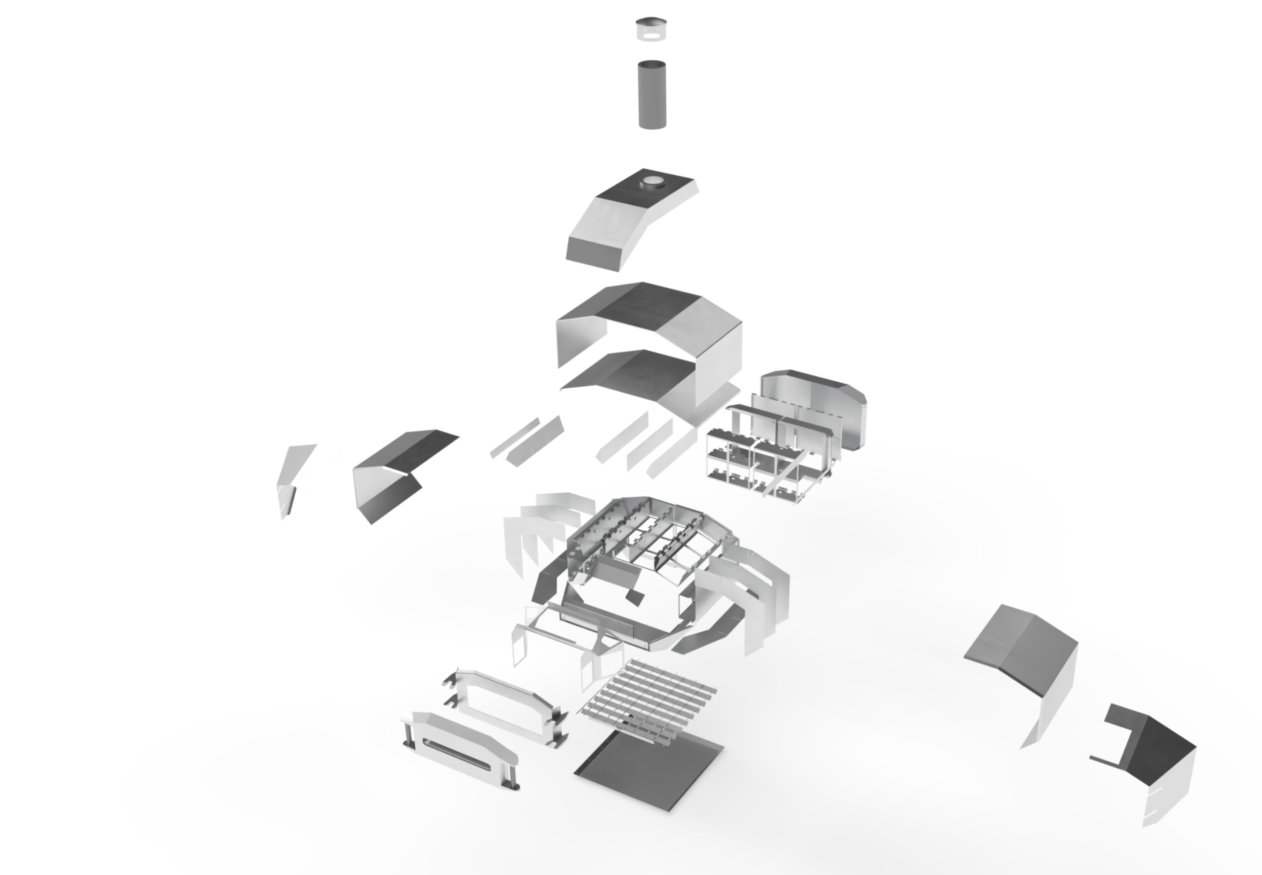 Exploded view of oven components